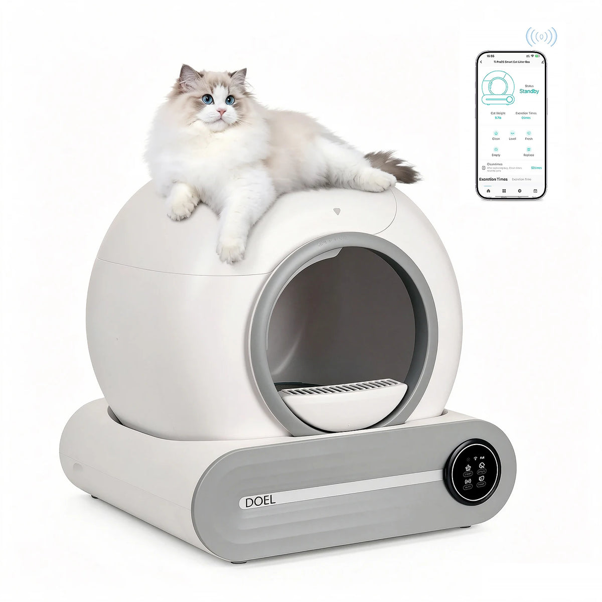 DOEL 65L Smart Self-Cleaning Cat Litter Box with App Pet and Home Outlet