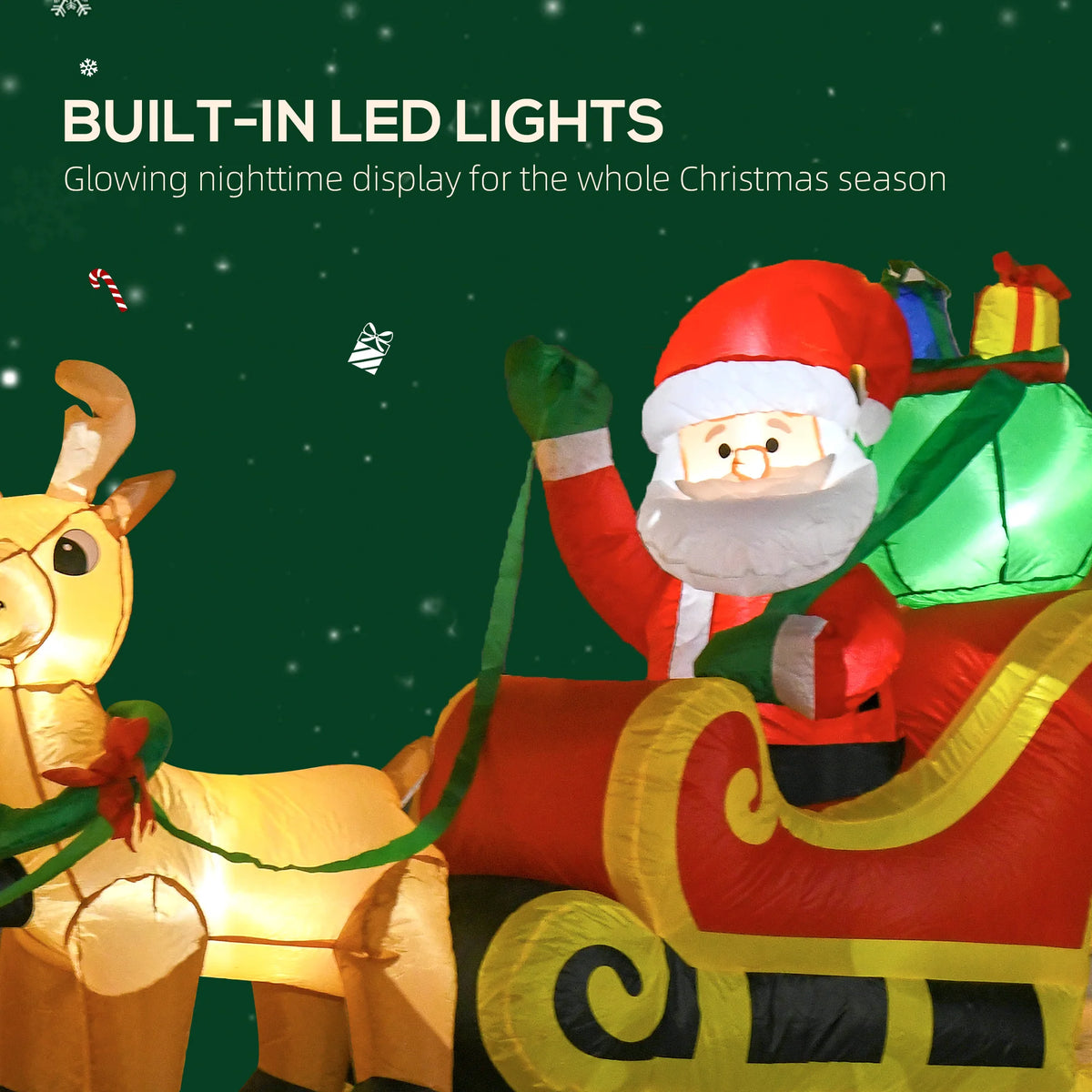 HOMCOM Inflatable Santa Claus Sleigh With LED Outdoor Christmas Decor Pet and Home Outlet