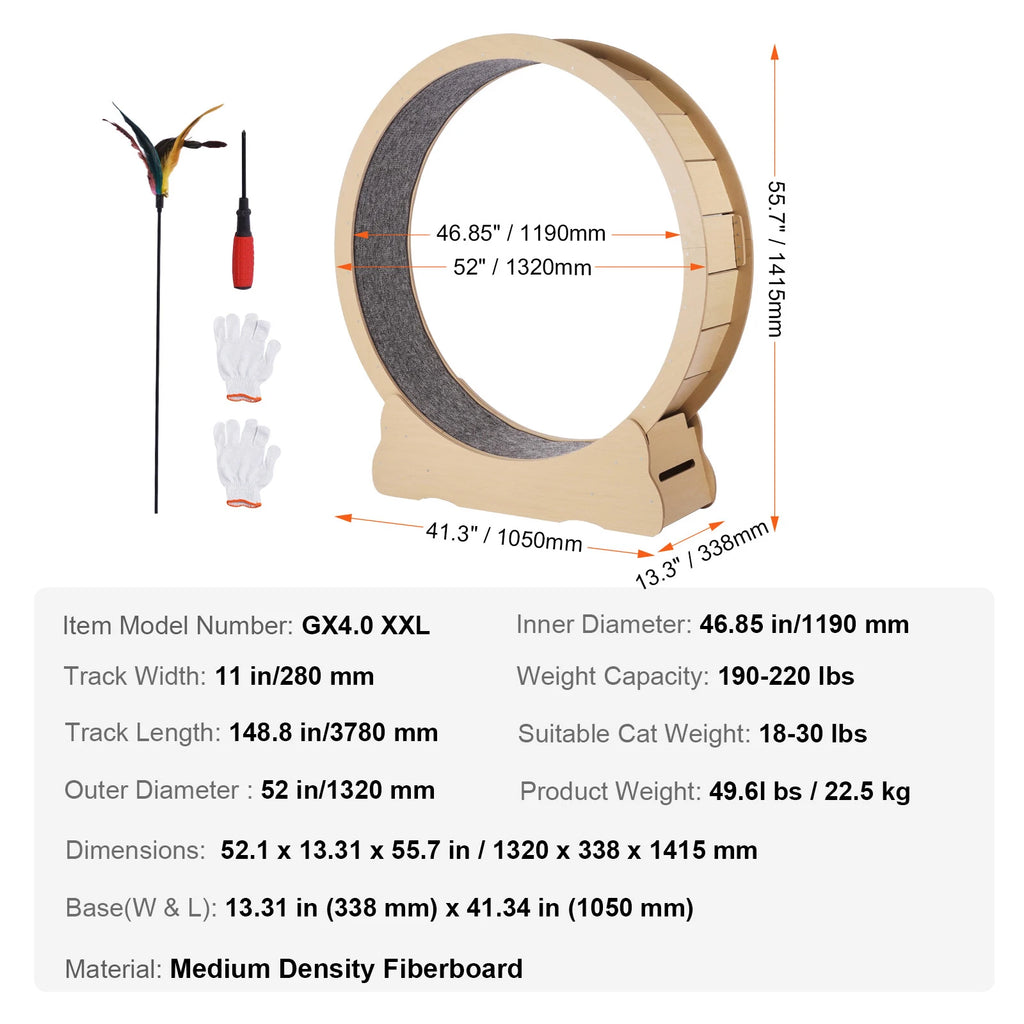 Indoor Wooden Cat Exercise Wheel With Detachable Carpet Teaser Attachment Pet and Home Outlet