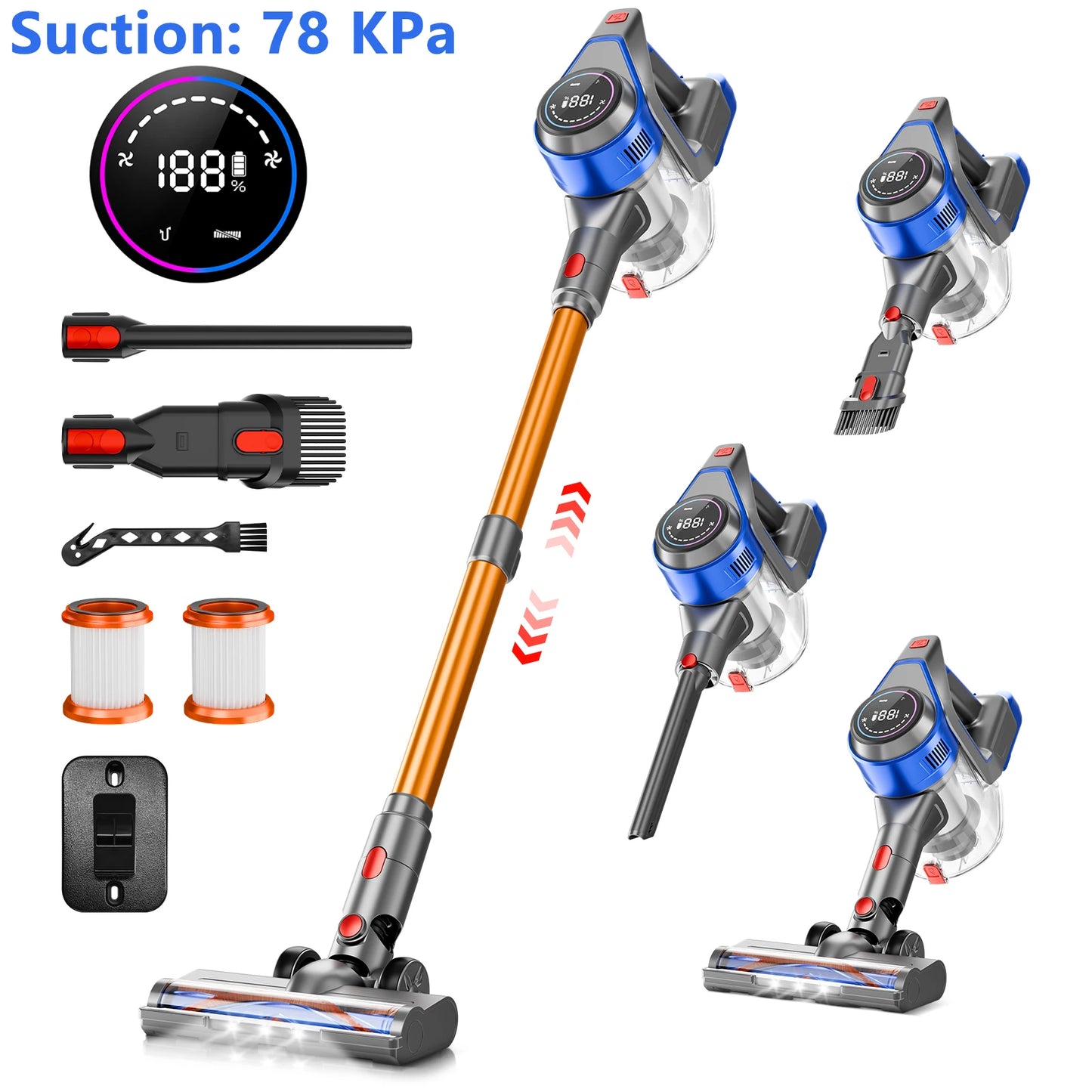 Honki Cordless Wet Dry Vacuum Cleaner With LED Suction