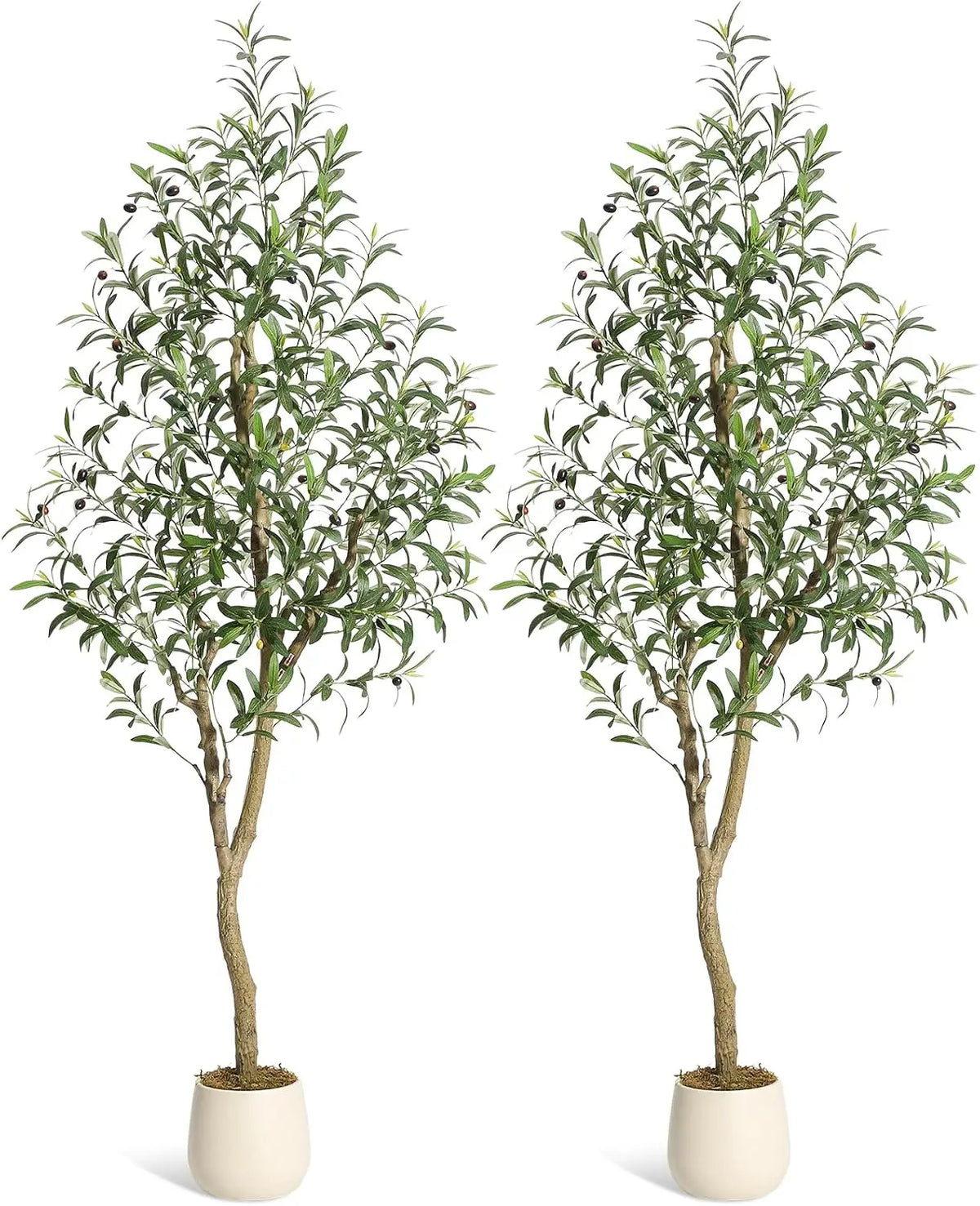 Olive Trees Artificial Indoor, 5-7ft Tall Faux Silk Plant - Fake Potted Tree with White Planter, Artificial Plants for Home Offi Pet and Home Outlet