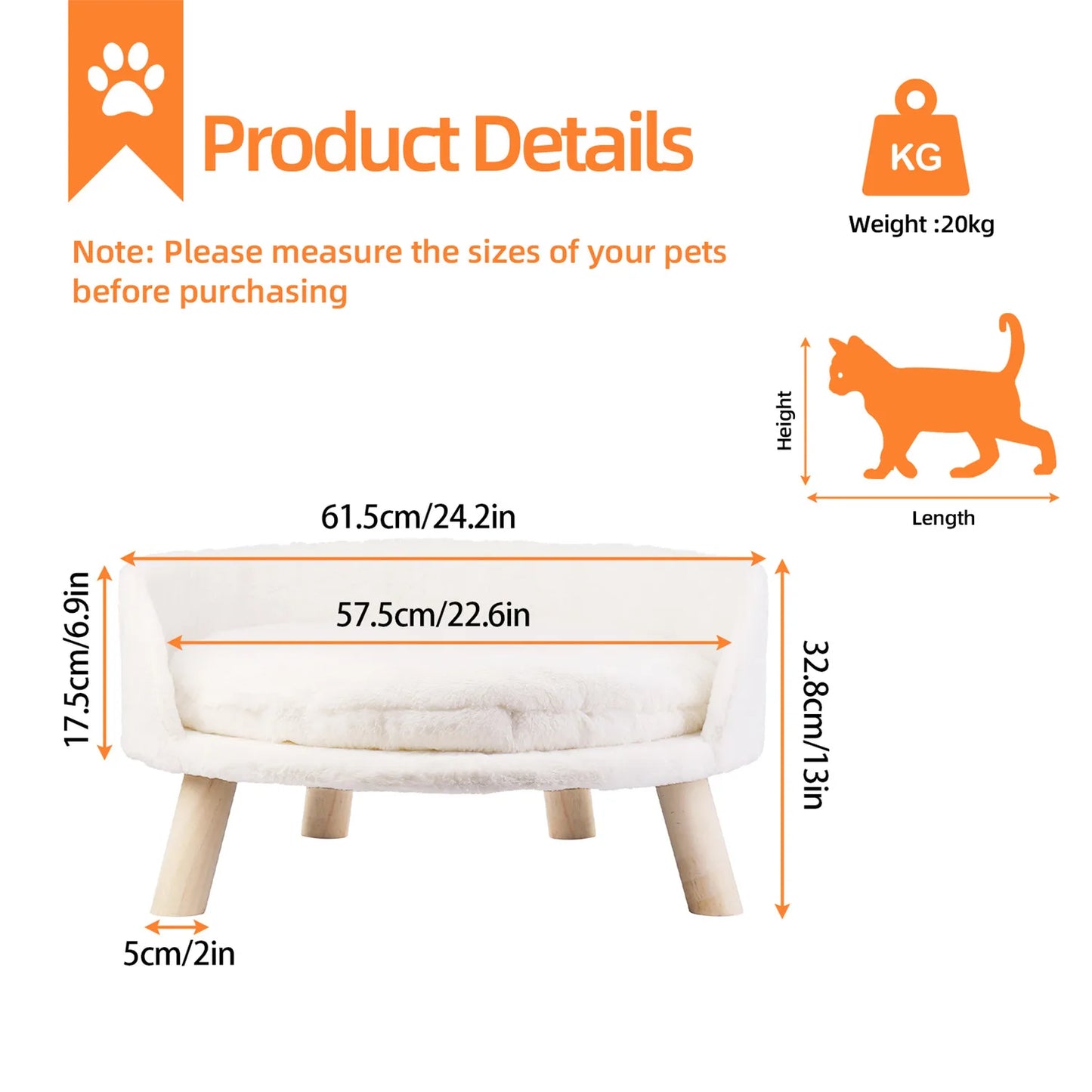 Bingopaw Raised Pet Sofa Bed With Removable Waterproof Cushion