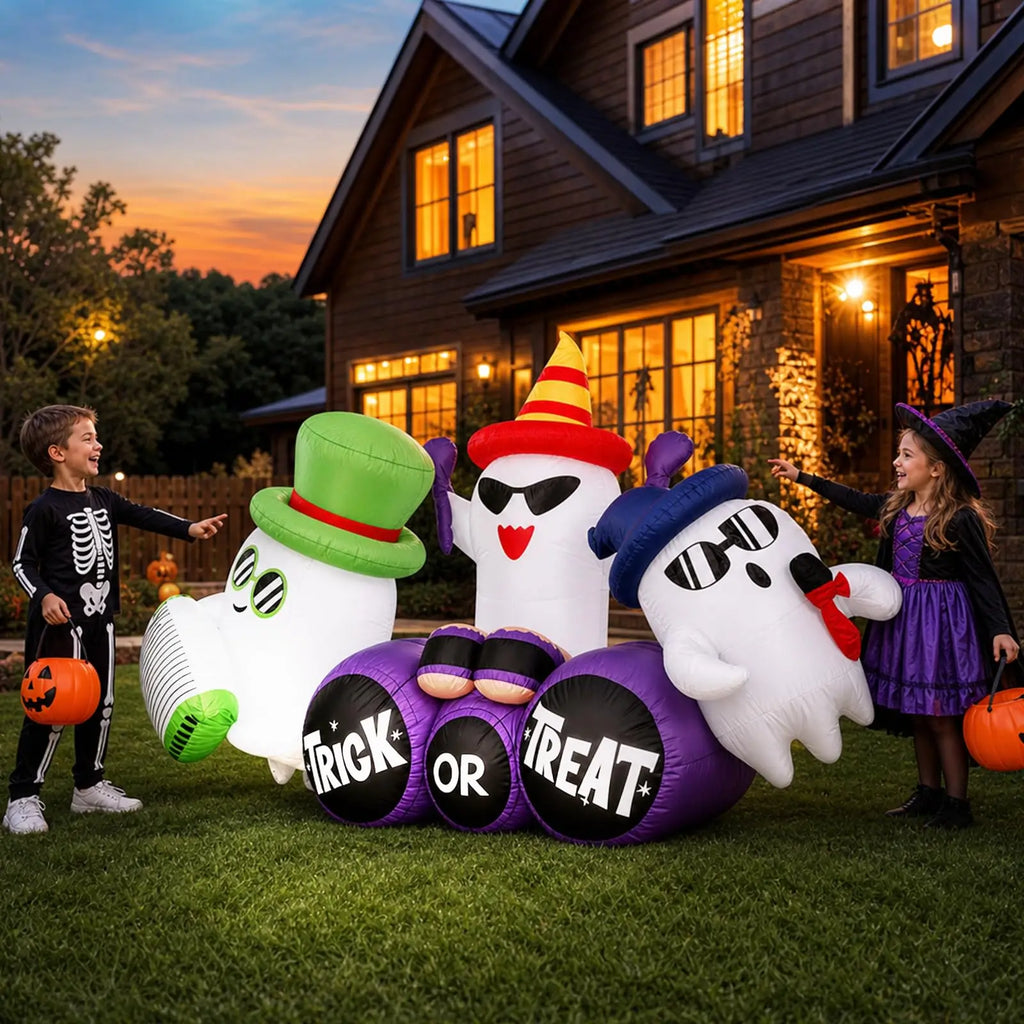 8ft Halloween Ghost Band Inflatable Outdoor Yard Decor With 6 Led Lights, Trick Or Treat Blow Up For Lawn Porch Garden Party Display Pet and Home Outlet