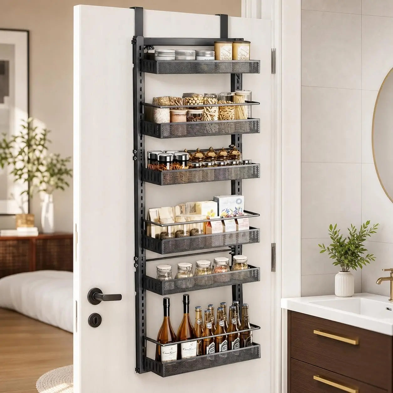 HiMISS Adjustable 6-Level Metal Pantry Organizer For Door Wall Mount