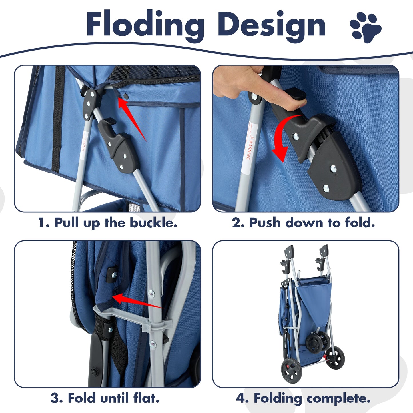 Jhk 3 Wheels Foldable Pet Stroller For Small Dogs And Cats With Mesh Windows