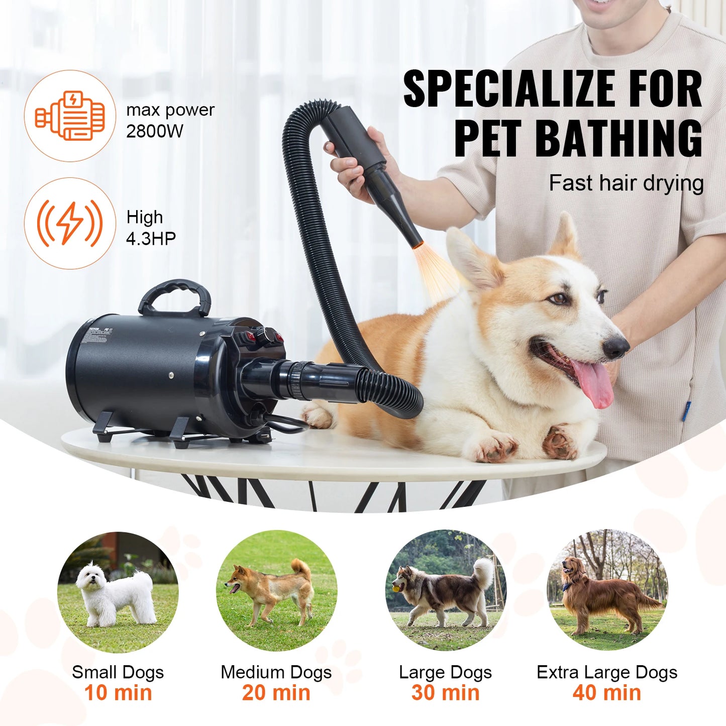 SucceBuy Dog Hair Dryer With Adjustable Speed Four Nozzles