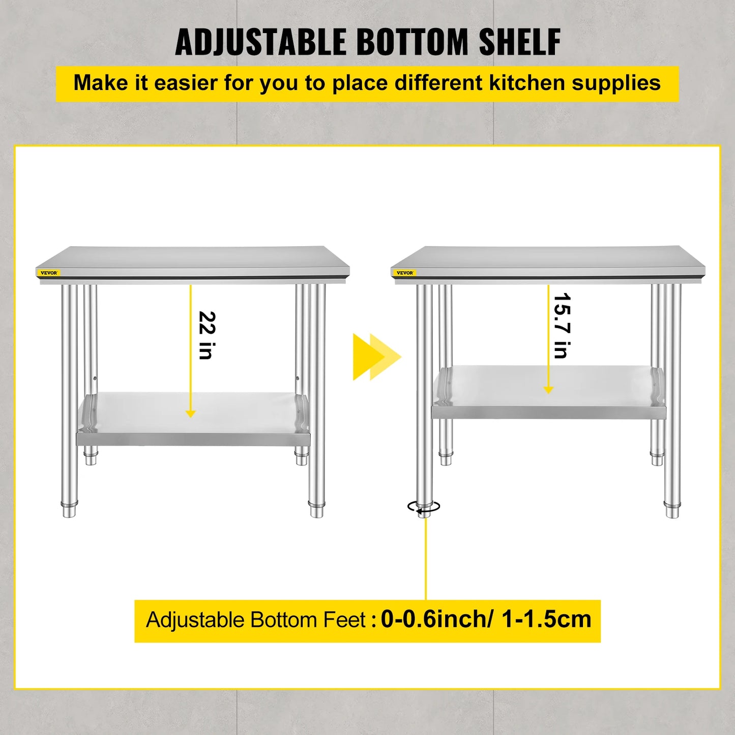 Commercial Stainless Steel Kitchen Work Bench With Undershelf