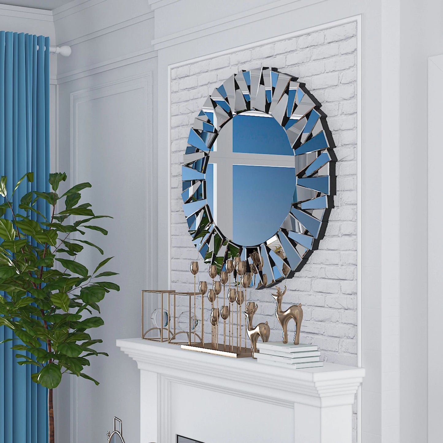 Sunburst Wall Mounted Mirror With Beveled Glass For Modern Home Decor