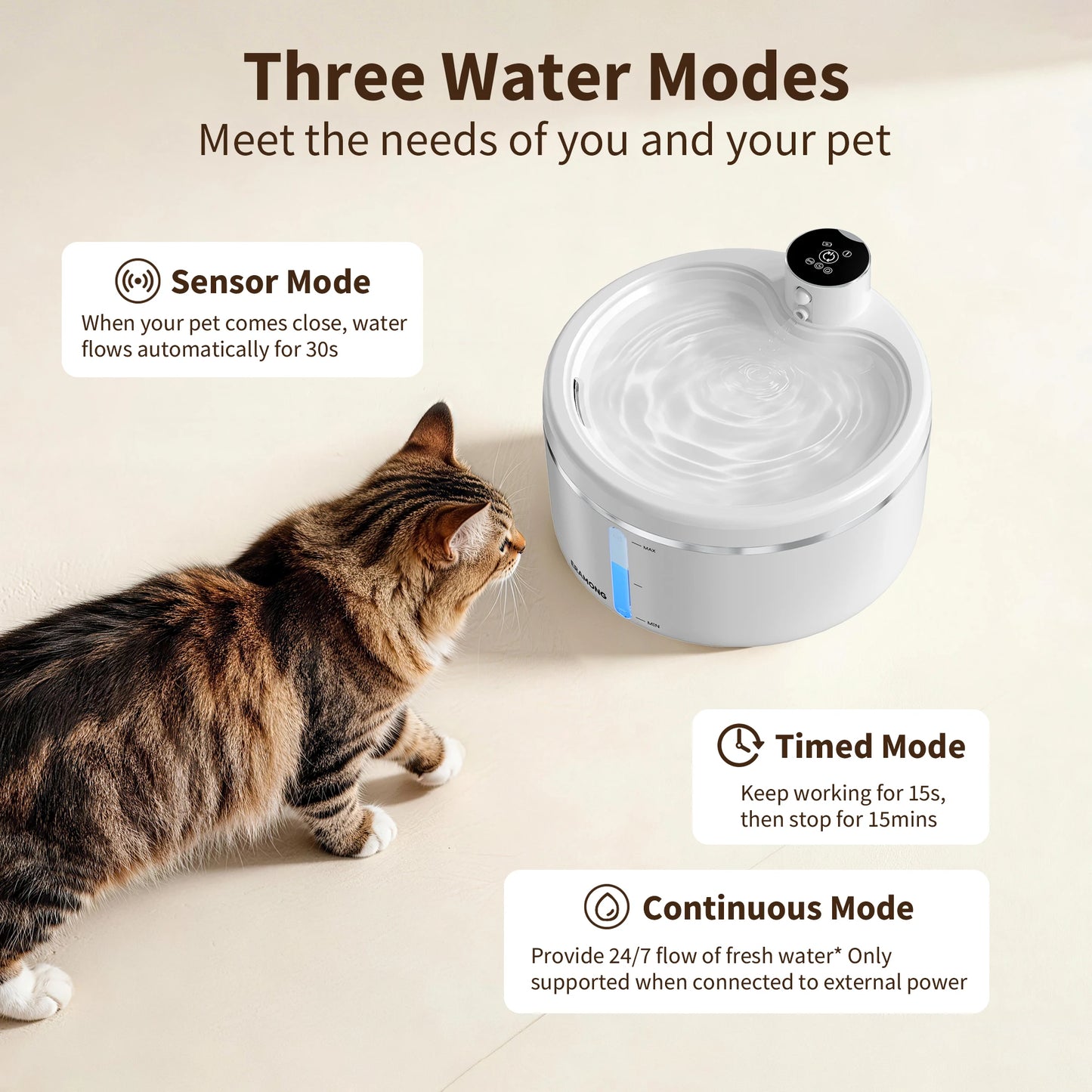 Eralong 2.7L Wireless Intelligent Cat Water Fountain With Auto Sensor