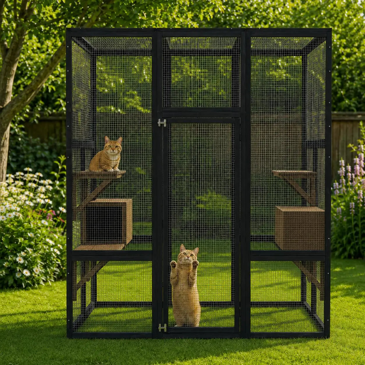 HiMISS Durable Wooden Outdoor Catio Cat House With Secure Cover