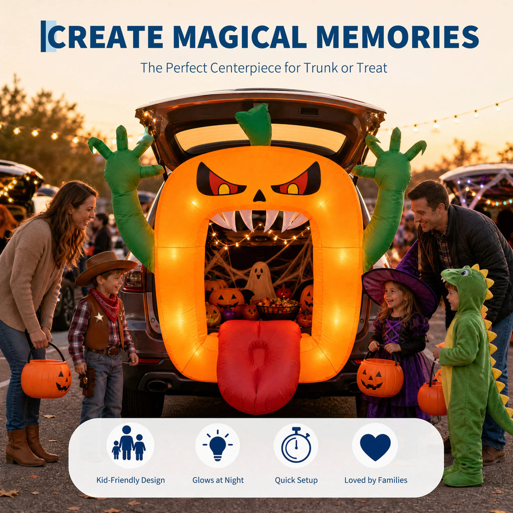 6 FT Inflatable Halloween Pumpkin Arch with LED Lights Self Inflating Outdoor Yard and Trunk or Treat Decoration 210T Polyester 12V Plug Spooky Holiday Party Lawn Garden Night Display Props Pet and Home Outlet
