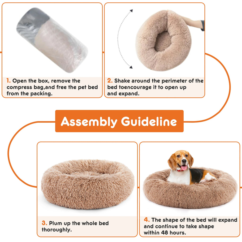 JHK Calming Dog Bed for Medium to Large Dogs Washable Large Pet Bed Anti-Slip Round Fluffy Plush Faux Fur Dog Bed Pet and Home Outlet
