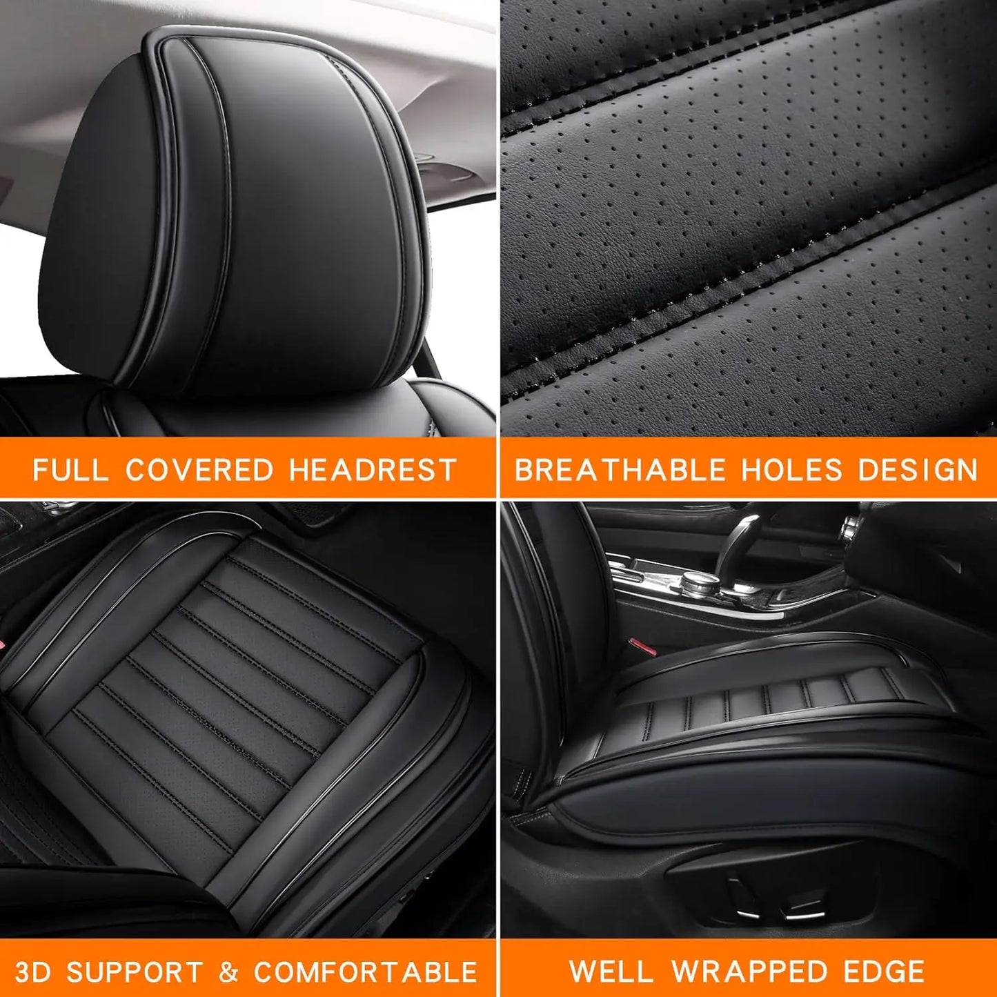 Universal PU Leather Car Seat Covers 5-Piece Front And Rear