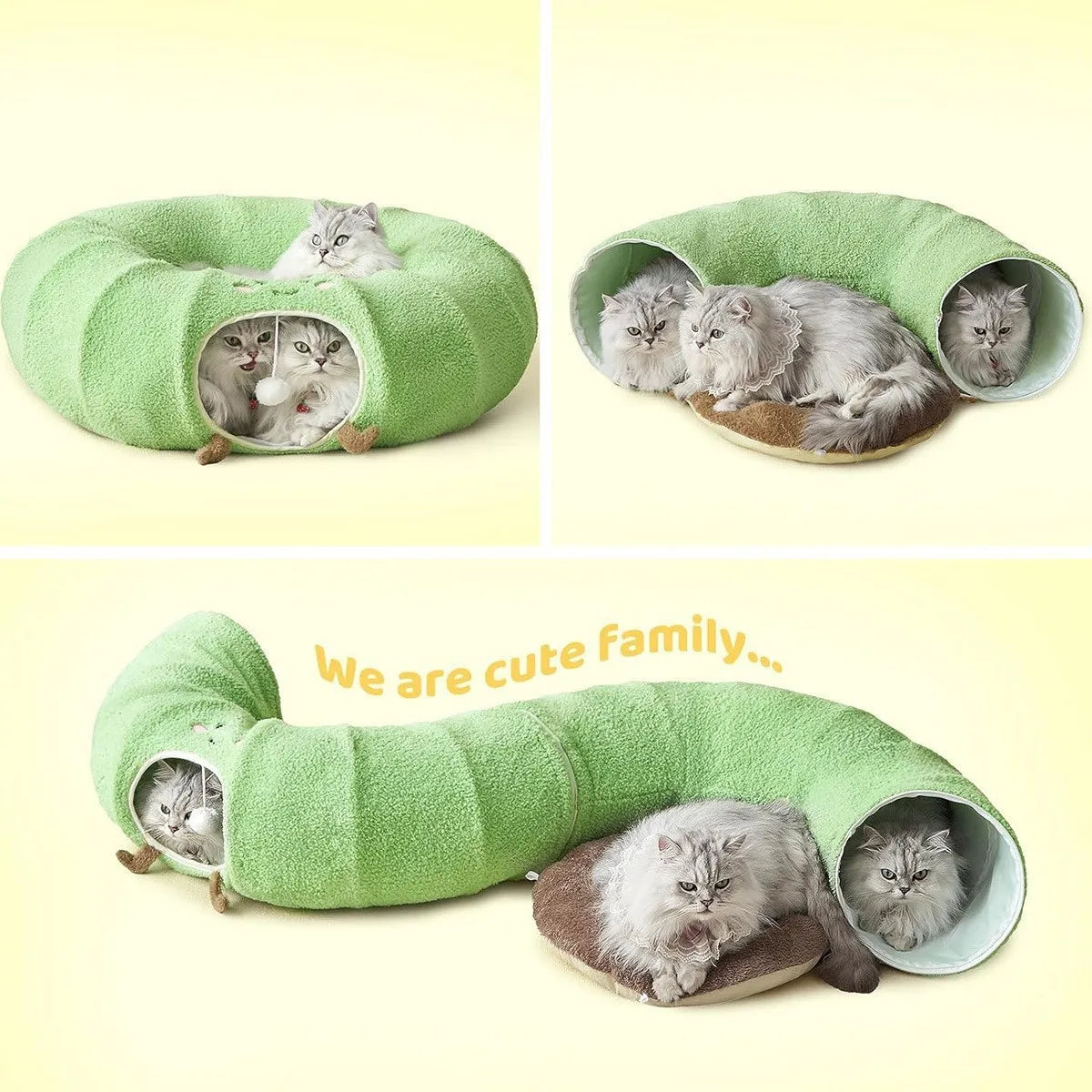 Convertible Cat Tunnel Bed For Indoor Cats Plush Donut Cat Bed With Removable Cushion Zip Connected Long Play Tunnel Cozy Hideaway Bed With Hanging Ball For Kittens Cats And Small Pets Pet and Home Outlet