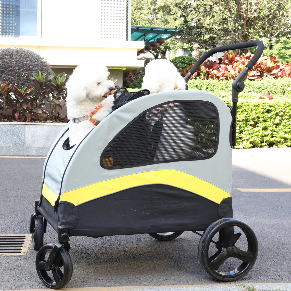 Folding Dual Dog Pet Stroller With Safe Divider And Smooth Wheels Pet and Home Outlet