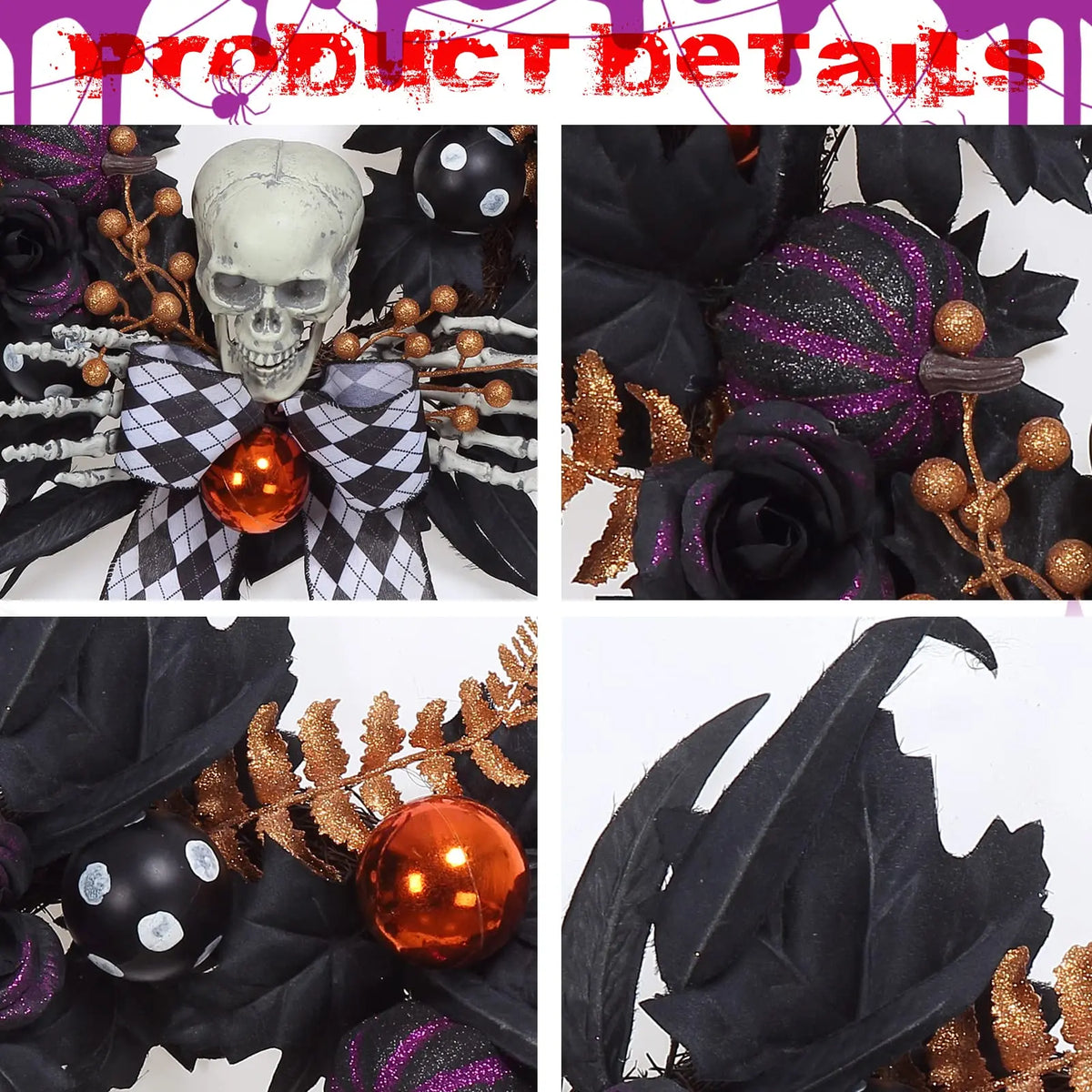 2026 Halloween Wreaths for Front Door, 20" Gothic Skeleton Wreath Pet and Home Outlet