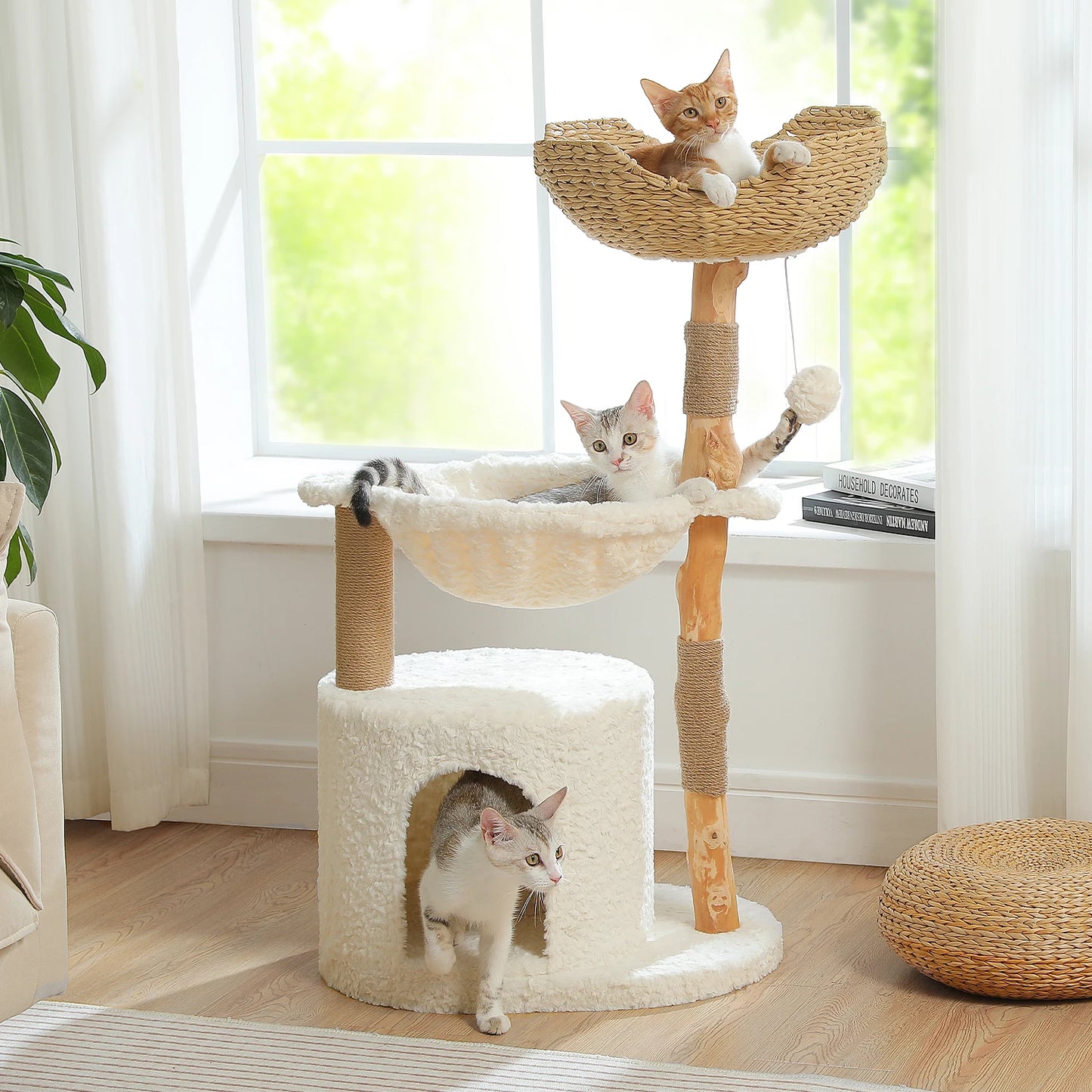 PAWZ Road Modern Cat Tree Tower With Natural Wood Scratching Posts