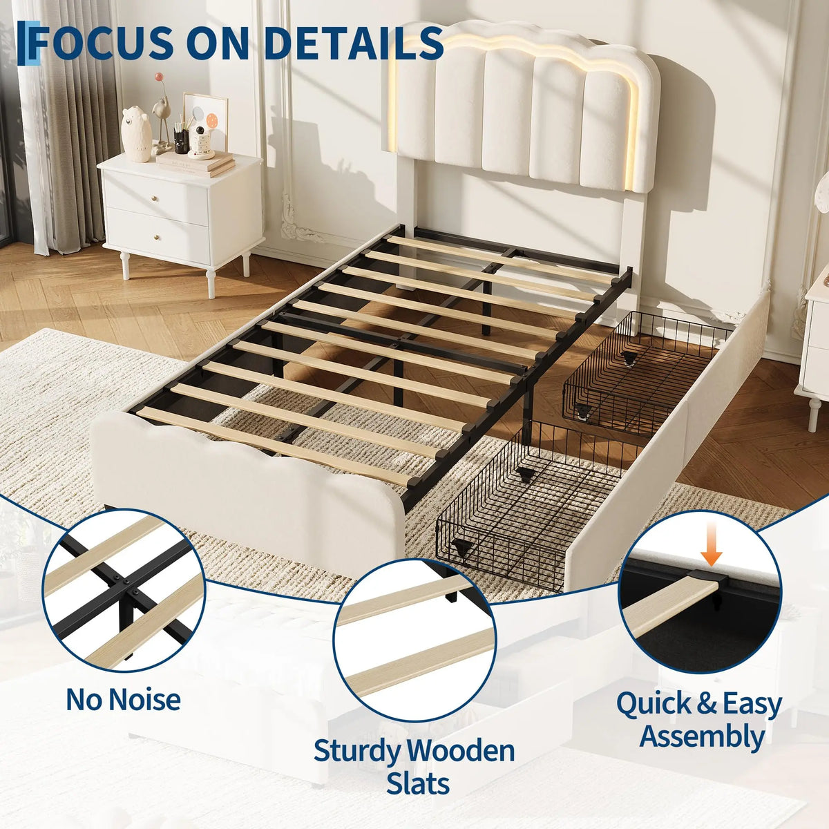 HiMISS Upholstered Twin Bed Frame