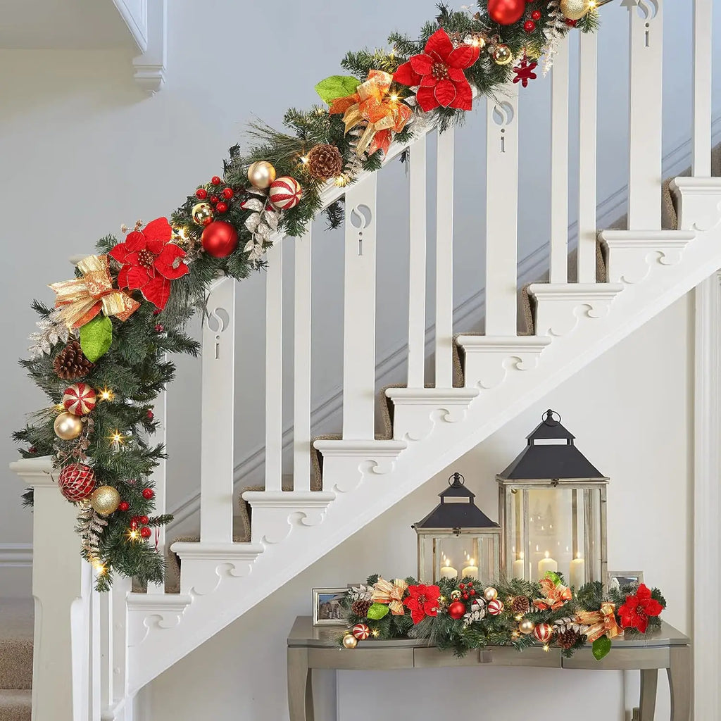 Garvee Christmas Garland With Poinsettias Pine Cones Berries And Lights Pet and Home Outlet