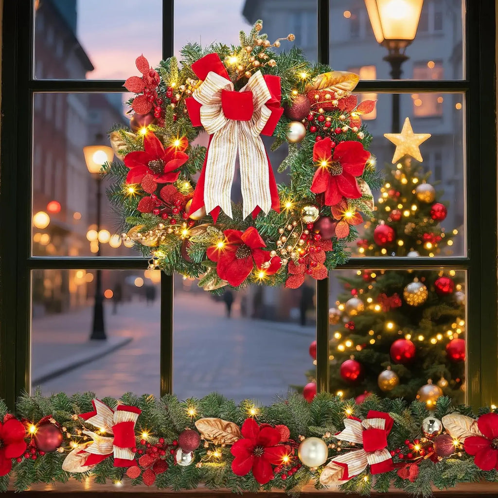 Garvee 24 Inch Christmas Red Fruit Wreath Suitable for Door Hanging Decoration Pre-Lit Christmas Wreaths Accent Decor for Wall, Window, Home, Office, Winter Holiday Pet and Home Outlet