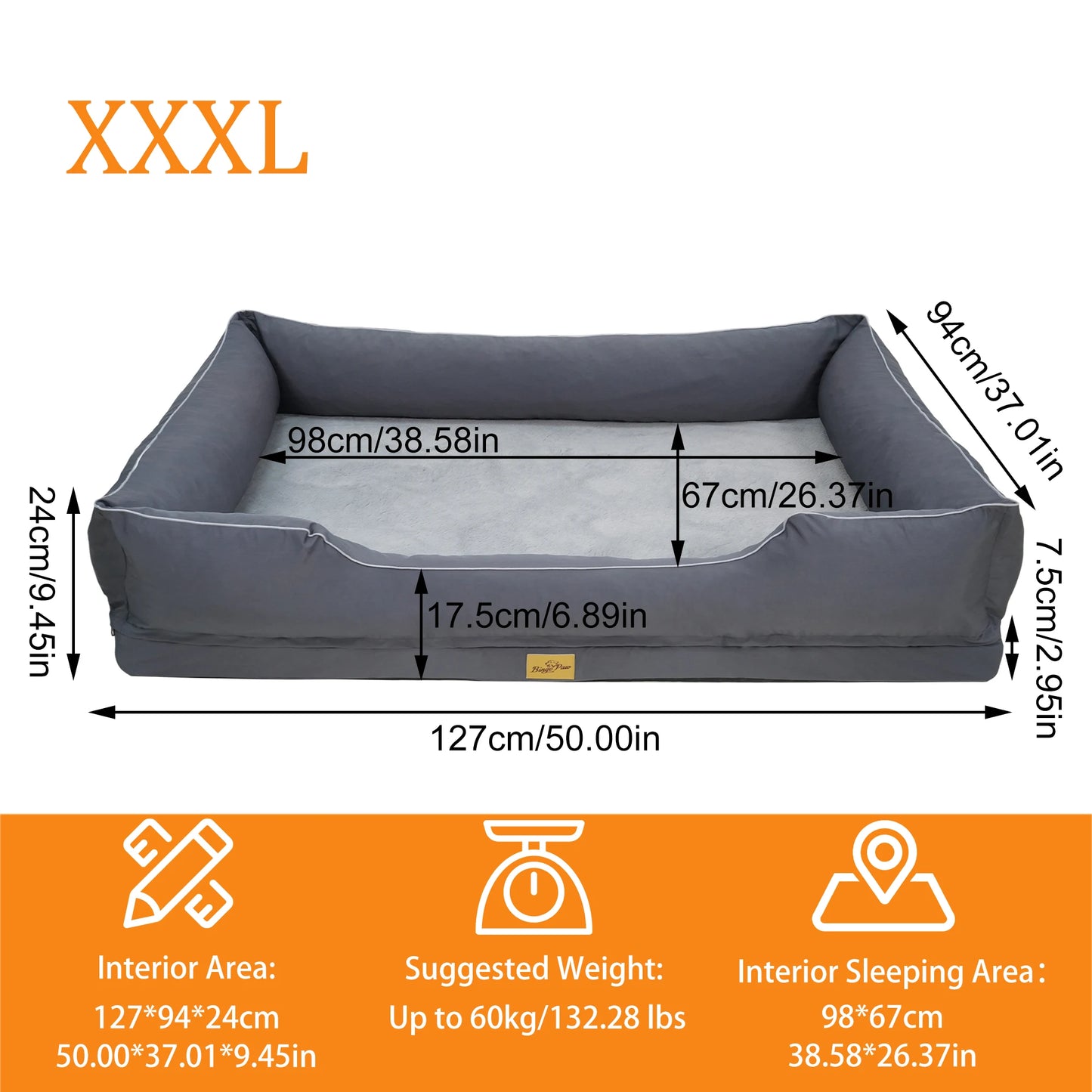 BINGOPAW Orthopedic Oxford Dog Bed With Waterproof Lining And Removable Cover
