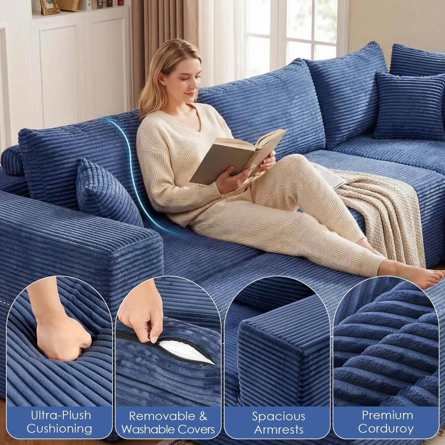 Redlife Modern Boneless Modular Sectional Sofa With Removable Covers