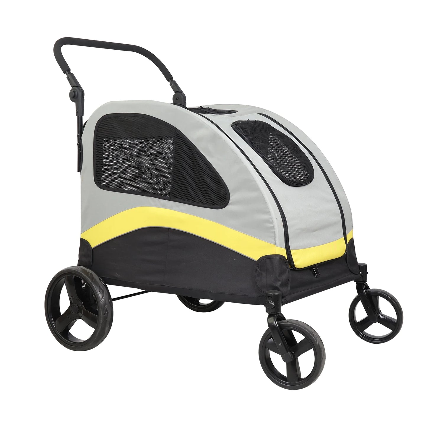 Folding Dual Dog Pet Stroller With Safe Divider And Smooth Wheels