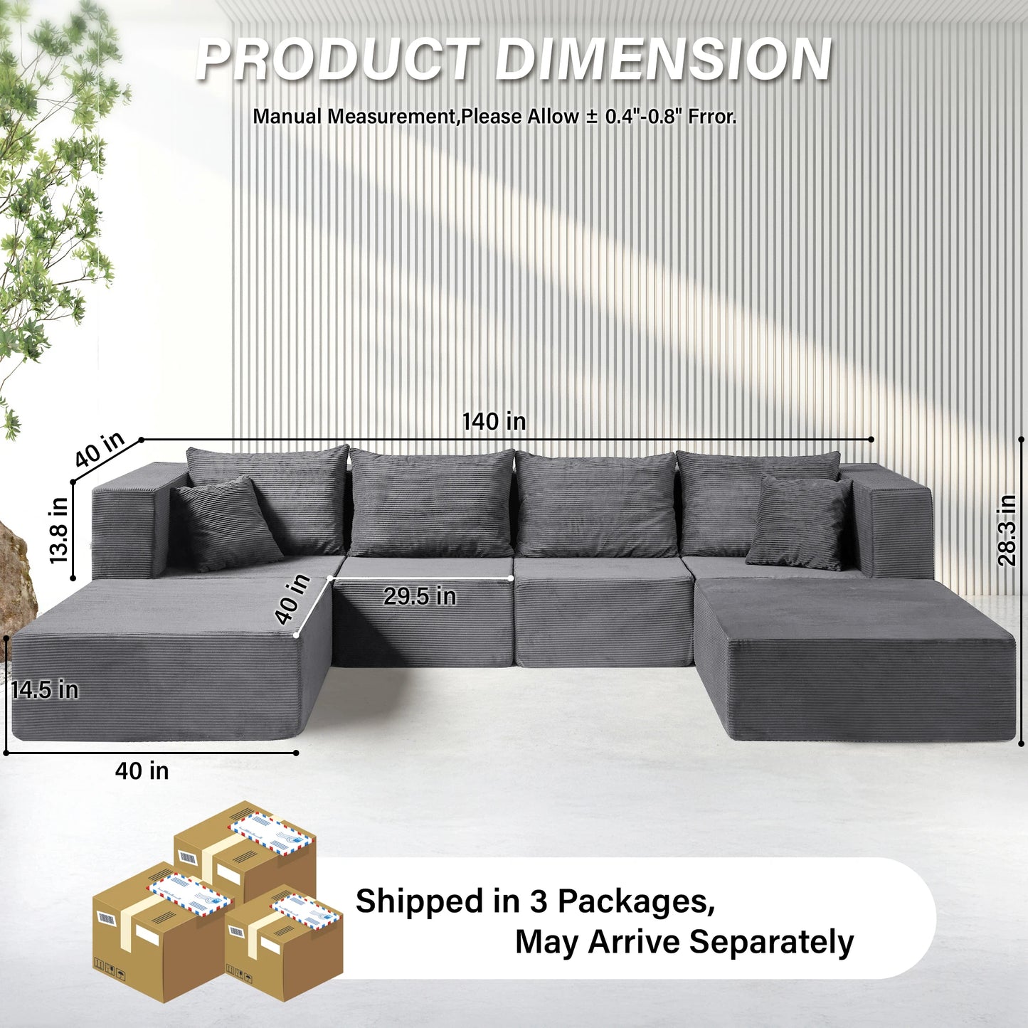Modern Modular Sectional Sofa With Deep Seat And Convertible Bed