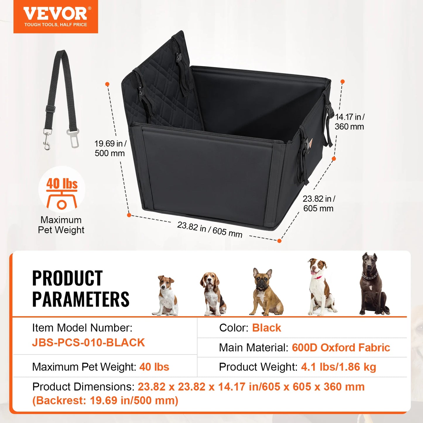 SucceBuy Waterproof Dog Car Booster Seat With Safety Leash For Medium Large Dogs