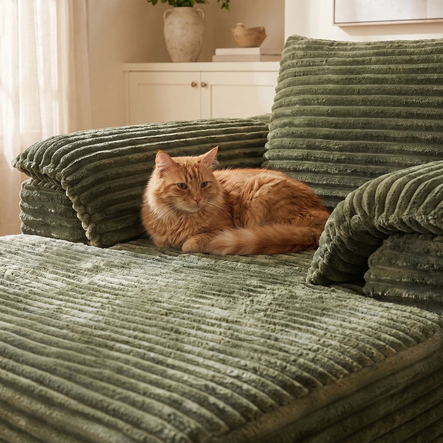 Modern Corduroy Sofa Bed Lounge Chair With Pillows And Armrests