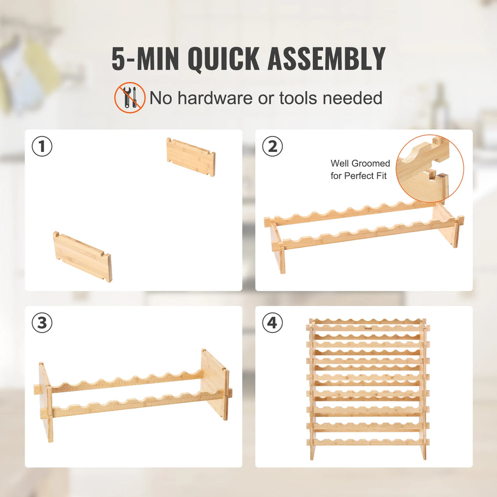 SucceBuy 8-Tier Bamboo Stackable Wine Rack For Free Standing Storage Pet and Home Outlet