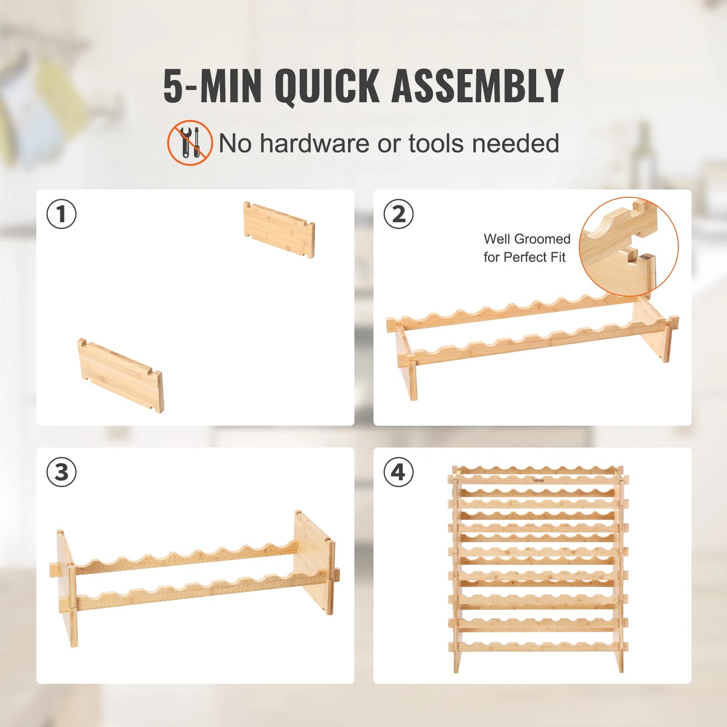 SucceBuy 8-Tier Bamboo Stackable Wine Rack For Free Standing Storage