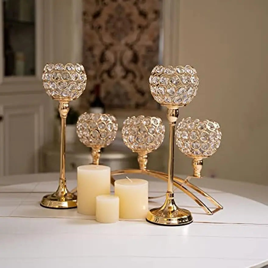 Vincigant Gold 3Arms Tealight Candle Holders Candelabra Stand Table Centerpieces