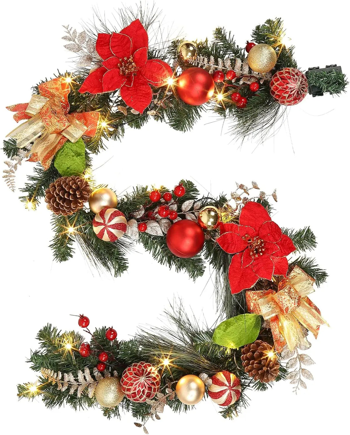 Garvee Christmas Garland With Poinsettias Pine Cones Berries And Lights Pet and Home Outlet