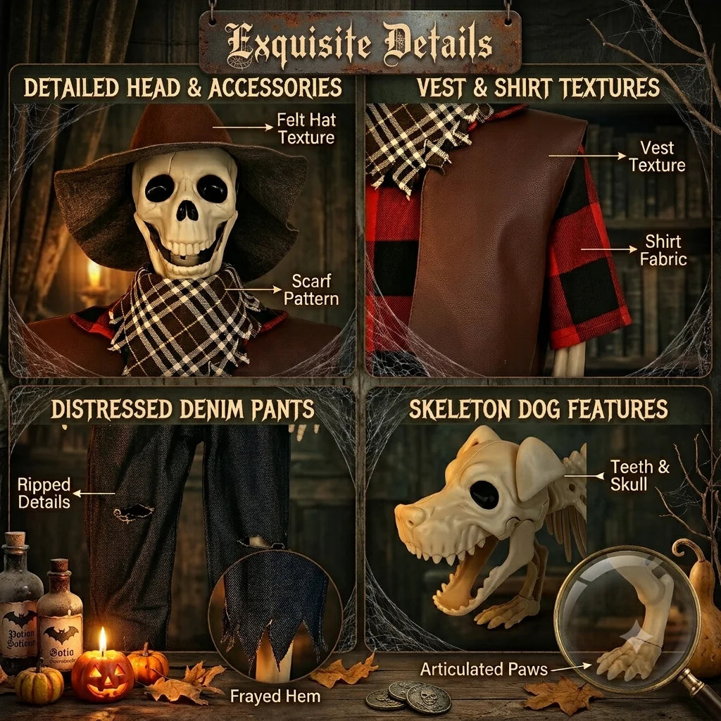 Posable Skeleton And Dog Halloween