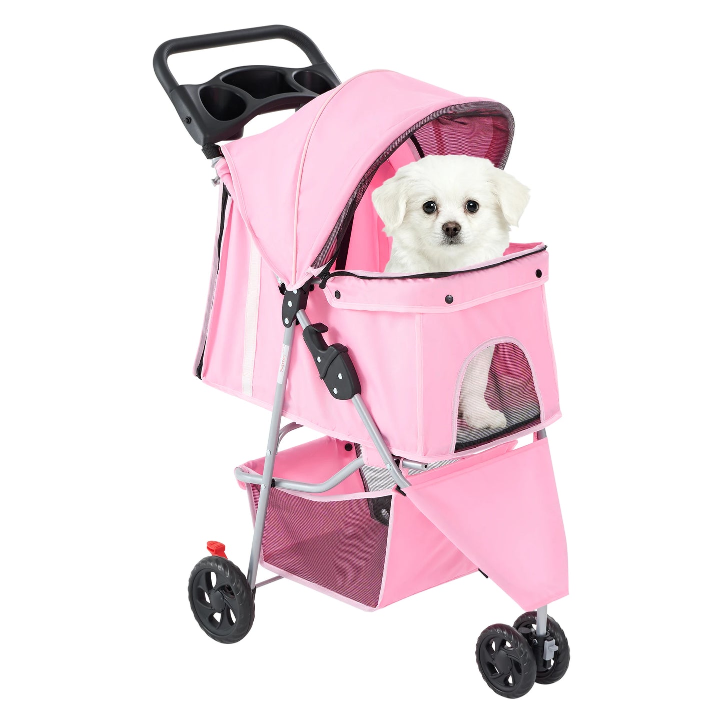 Jhk 3 Wheels Foldable Pet Stroller For Small Dogs And Cats With Mesh Windows