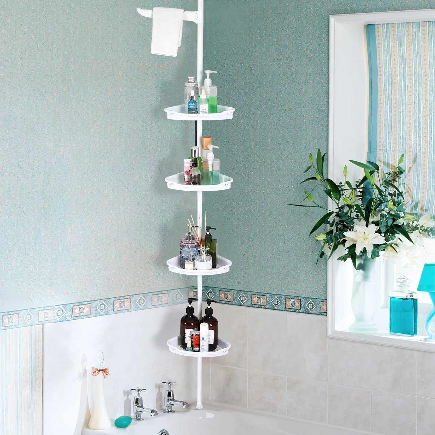 HiMISS Corner Shower Caddy With Adjustable Tension Pole Bathroom Organizer