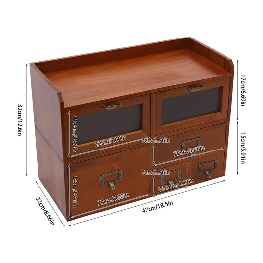 Vintage Solid Wood Desktop Organizer With Drawer Storage No Assembly Required