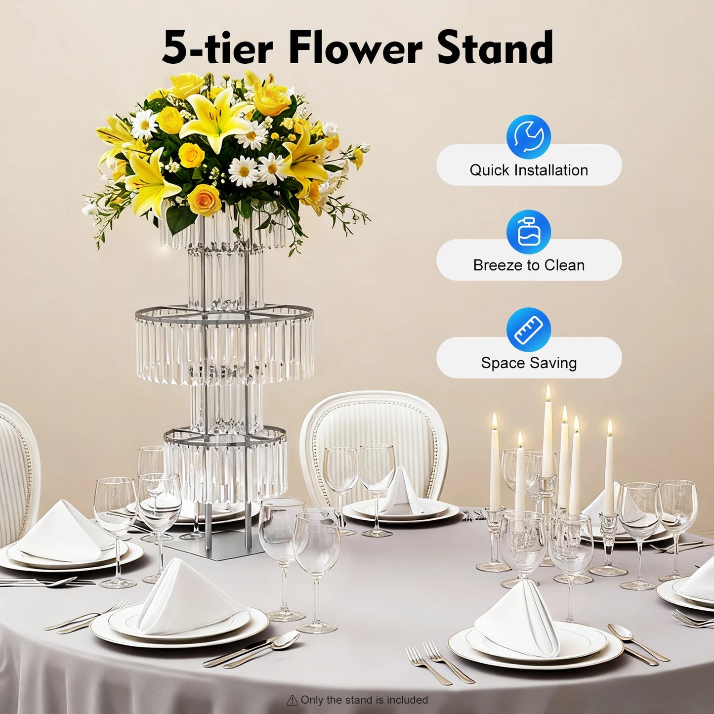 5 Tier Wedding Flower Stand Acrylic Crystal Centerpiece Display Rack