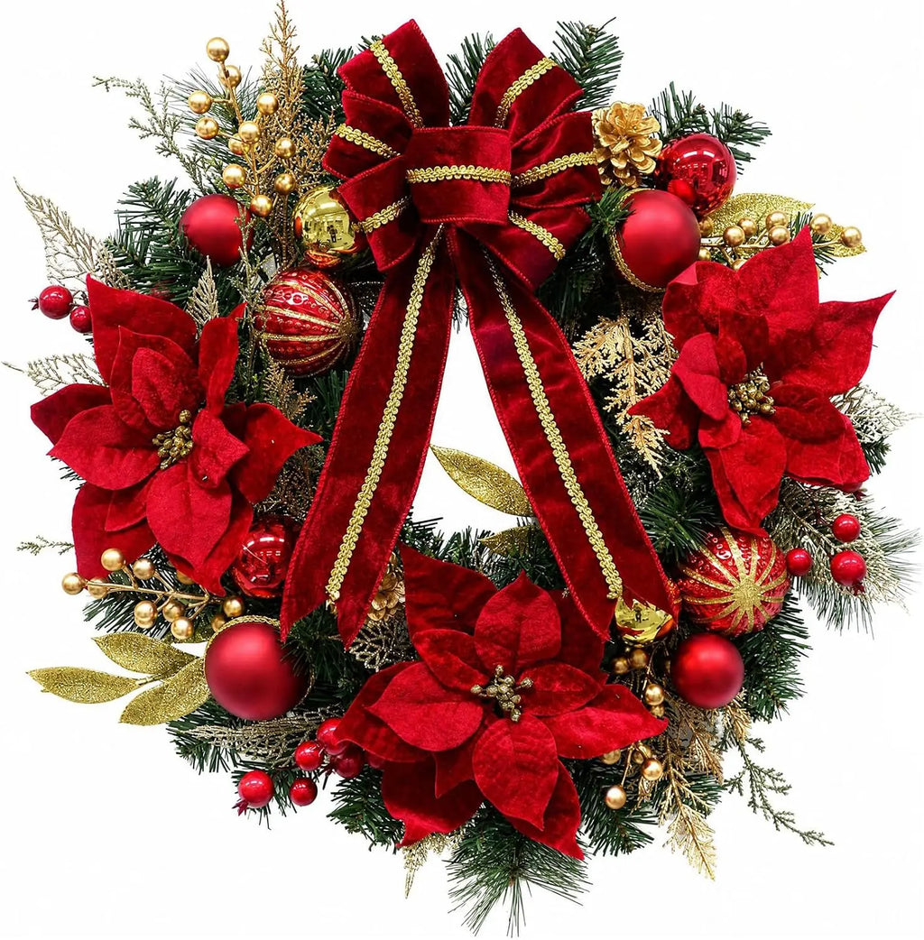 Garvee 24inch Christmas Wreath for Front Door with 20 LED Lights Holiday Wreath Artificial Velvet Bow Hanger for Fireplace Wall Indoor Outdoor Decor Pet and Home Outlet