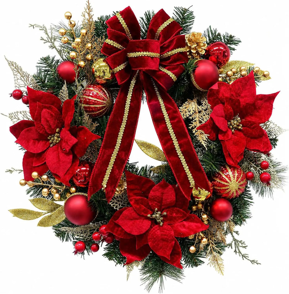 Garvee 24inch Christmas Wreath for Front Door with 20 LED Lights Holiday Wreath Artificial Velvet Bow Hanger for Fireplace Wall Indoor Outdoor Decor Pet and Home Outlet