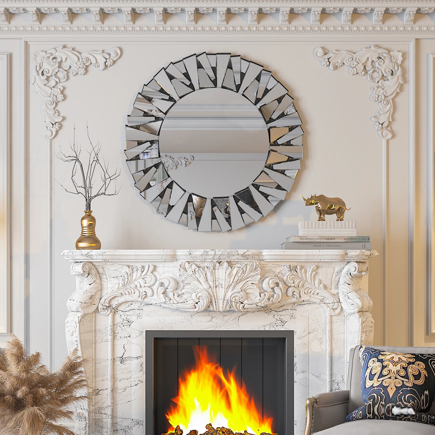 Sunburst Wall Mounted Mirror With Beveled Glass For Modern Home Decor