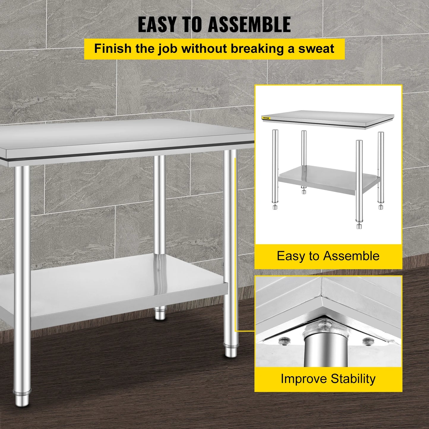 Commercial Stainless Steel Kitchen Work Bench With Undershelf