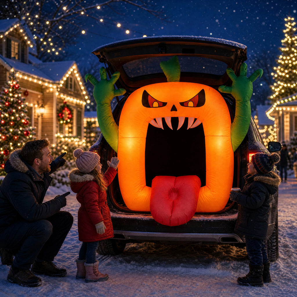 6 FT Inflatable Halloween Pumpkin Arch with LED Lights Self Inflating Outdoor Yard and Trunk or Treat Decoration 210T Polyester 12V Plug Spooky Holiday Party Lawn Garden Night Display Props Pet and Home Outlet