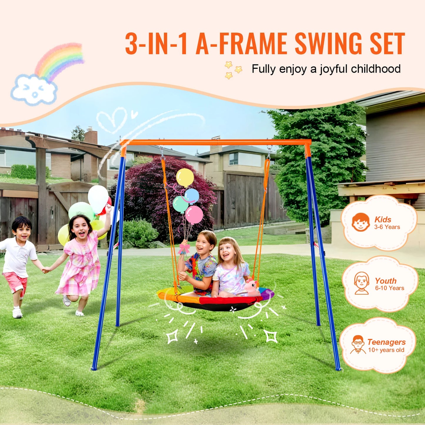 SucceBuy Backyard Swing Set With 600 Lb Capacity And Seats