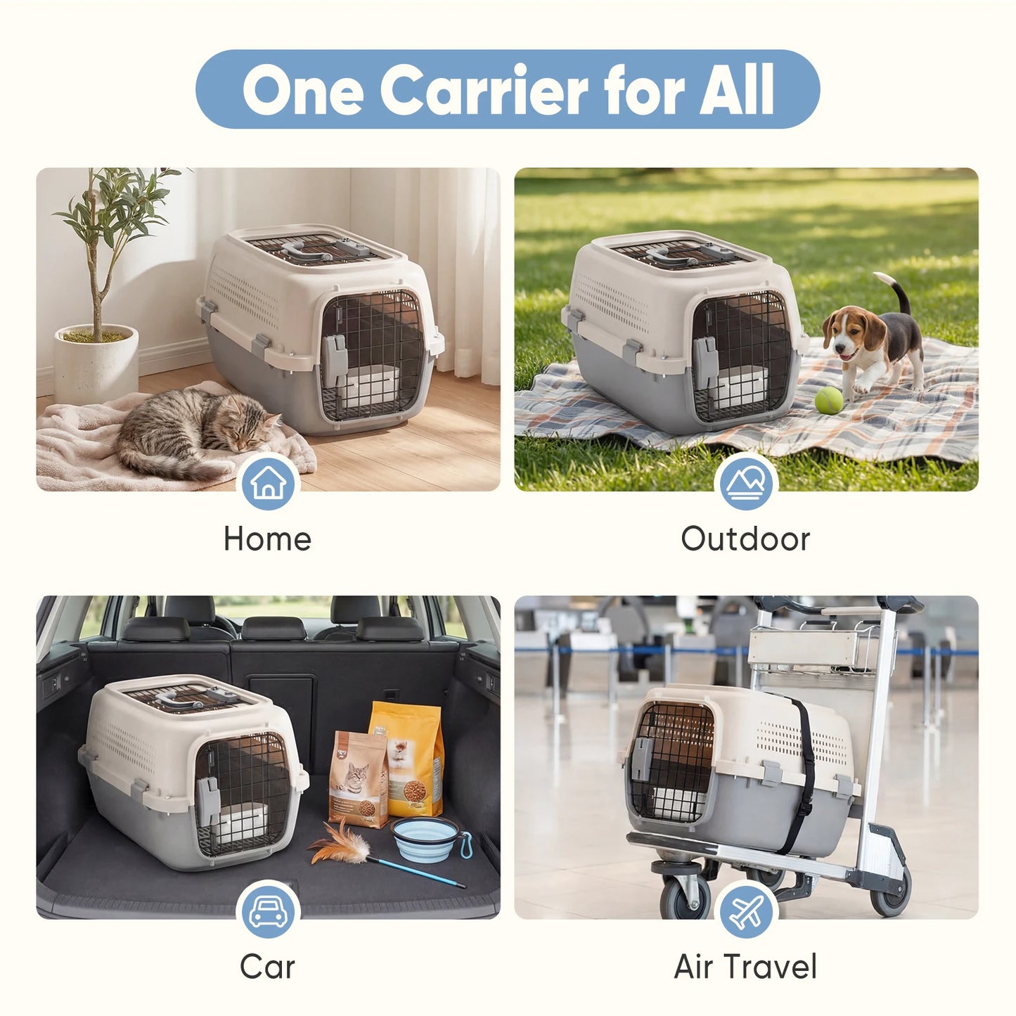 Secure Top Load Pet Carrier With Bowls For Small Dogs