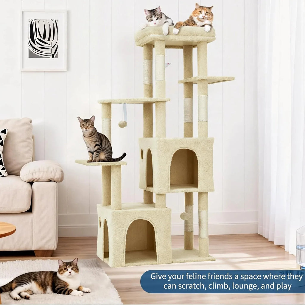 61-Inch Cat Tree with 2 Condos & 7 Sisal Scratching Posts Pet and Home Outlet