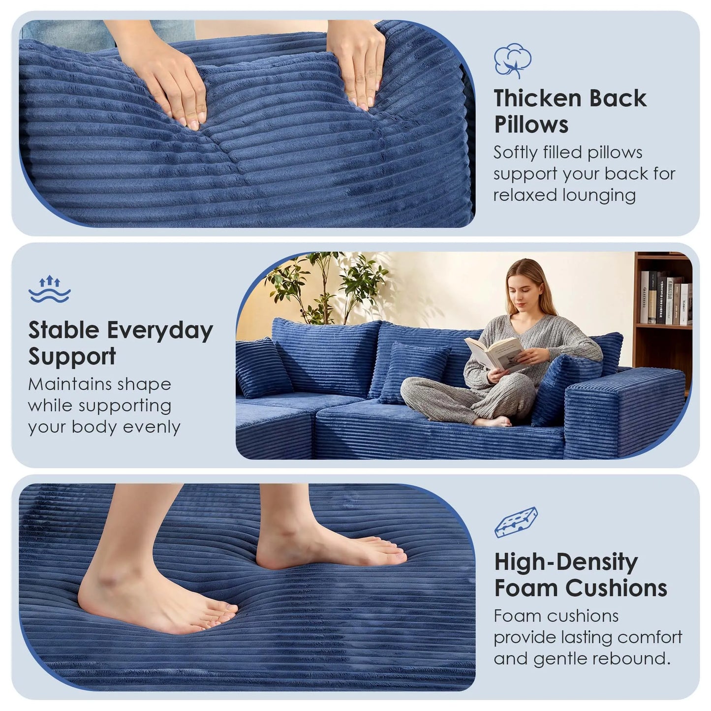 Redlife Modern Boneless Modular Sectional Sofa With Removable Covers