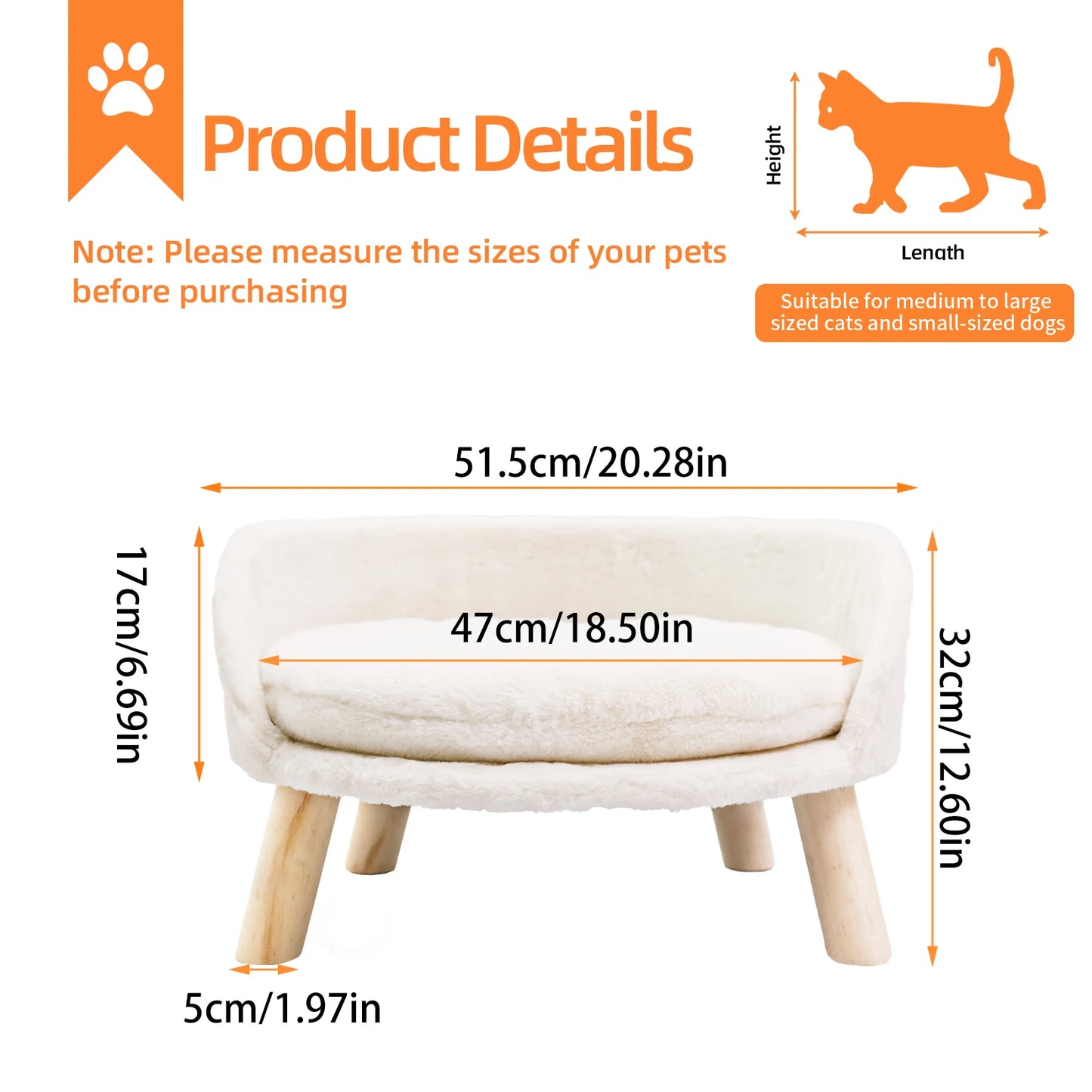 Borwart Elevated Pet Sofa Bed With Removable Padded Cushion