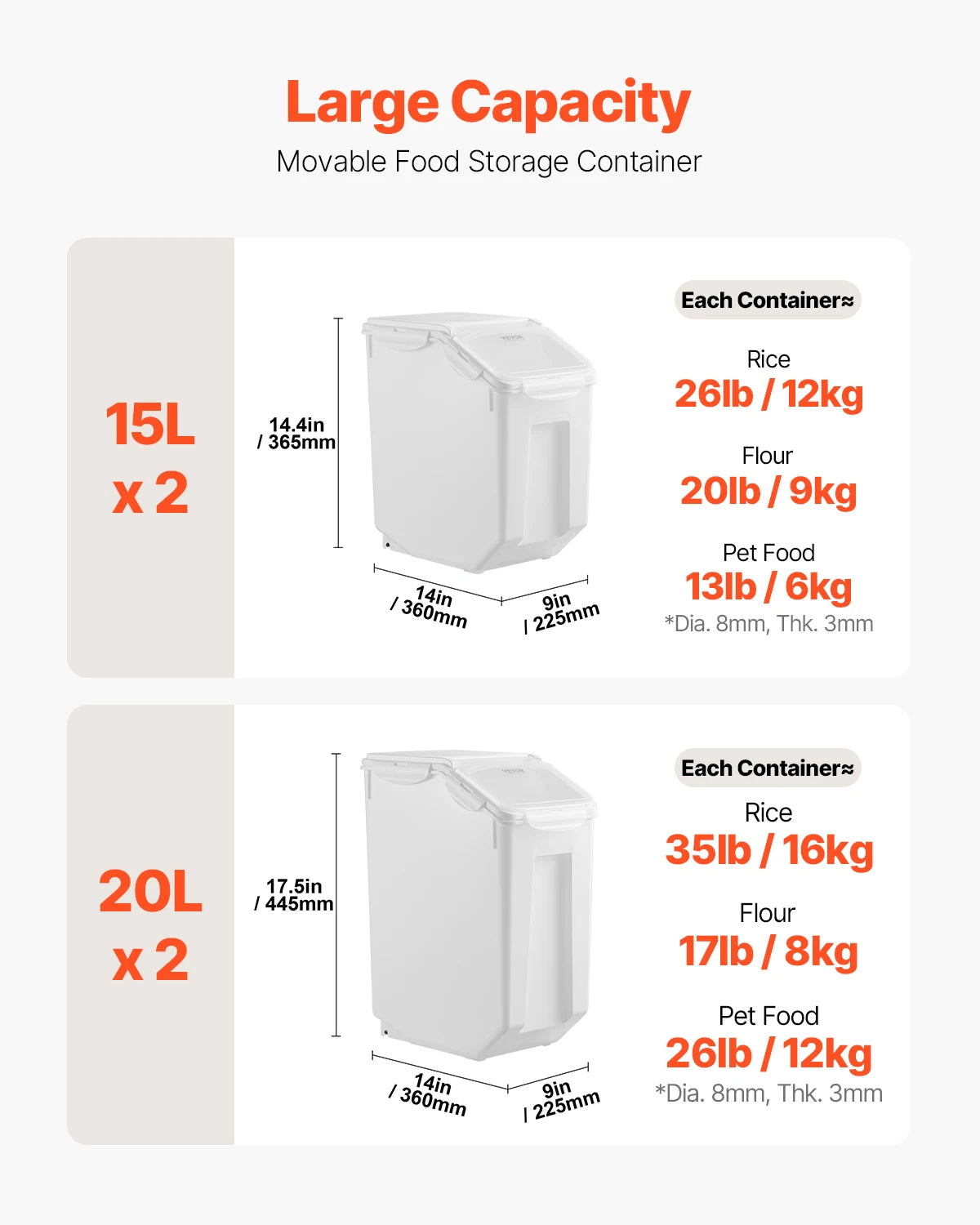 VEVOR 4pcs Rice Storage Container Large Dog Food Dispenser Bin, Kitchen Ingredient Grain Cereal Bin Pet food Containers Pet and Home Outlet